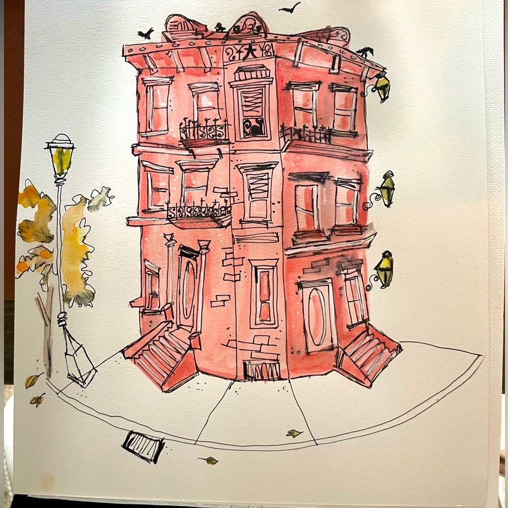 Urban pen and water color drawing